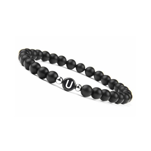 US Initialen Armband 6mm matt schwarz Onyx Buchstabenarmband Alphabet Paar Unisex - Bild 31 von 36