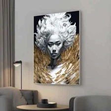 White Haired Woman Art Canvas Unframed Print Art