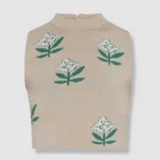 $155 Rhode Women's Beige Jude Floral Sleeveless Crop Top Blouse Size XS