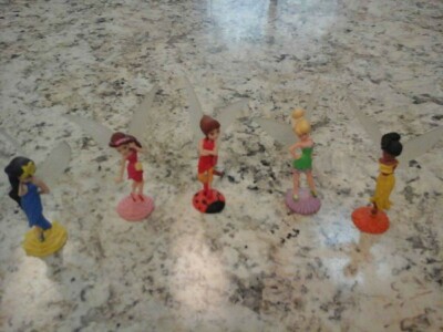Disney Fairies 3'' Set Of 5 Fairy PVC Figures On Bases, 3'' Tall, Pixie Hollow.