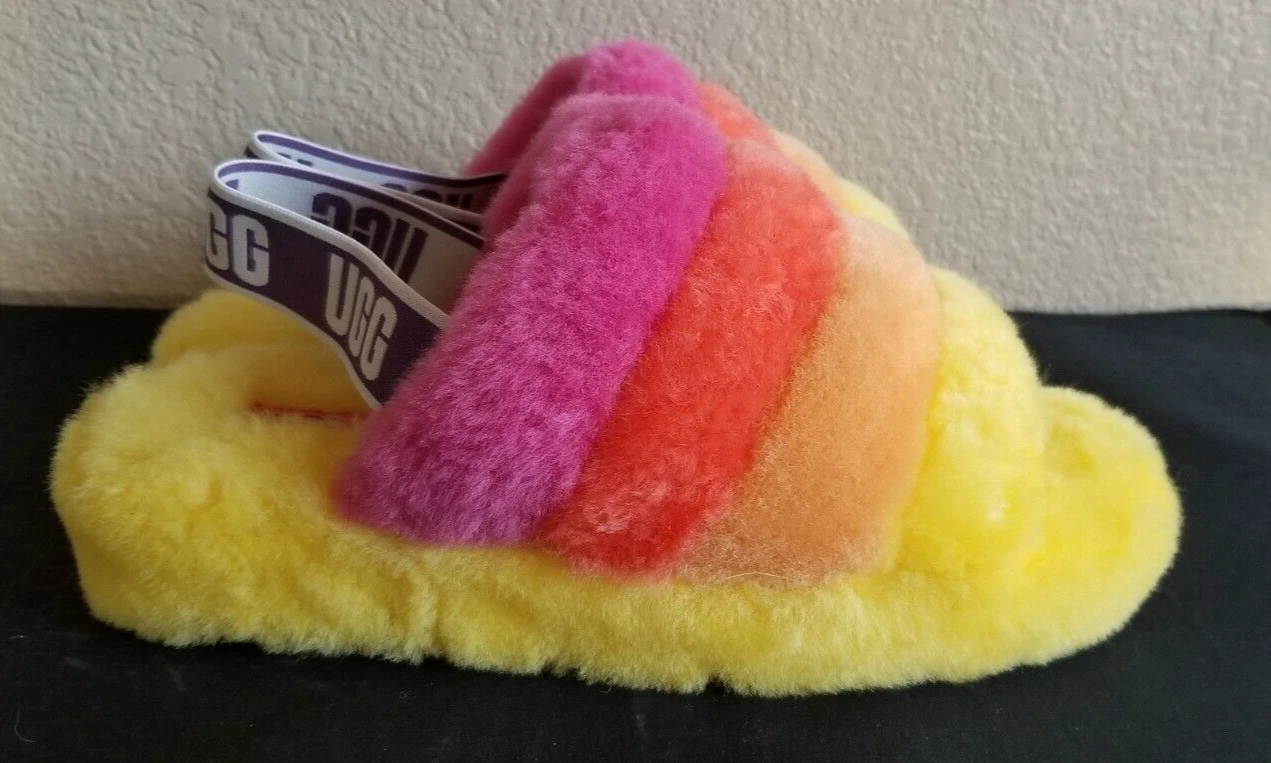 Nuove pantofole di pelle di pecora arcobaleno Ugg. sz9