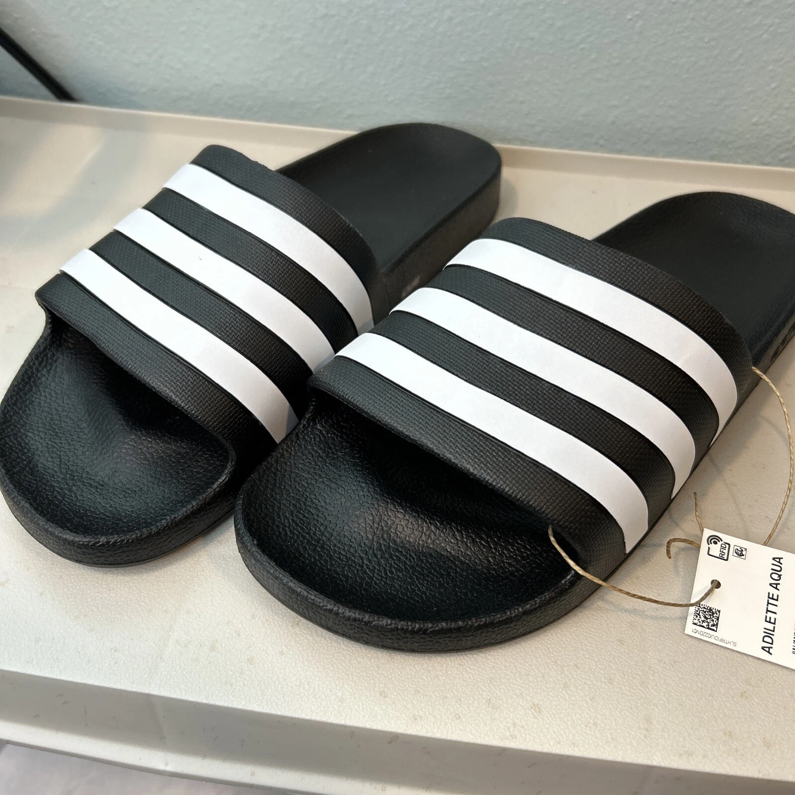 adidas Adilette Aqua Unisex Mens 10 Womens 11 Core Black Cloud White (F35543)