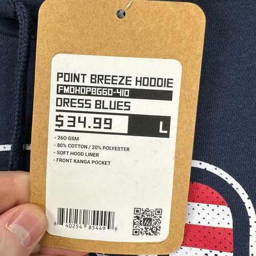 FINTECH Point Breeze Hoodie Sweatshirt Men Large Navy Graphic Print Pullover NEW - Picture 2 of 11
