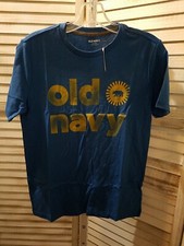 Old Navy Boys Shirt Size XL Blue Short Sleeve Logo Bear Front Stretch Round Neck