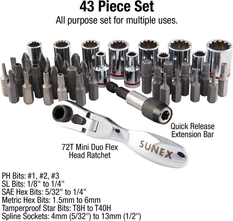Versatile 1/4" Drive Mini Dual Head Ratchet Set with 43 Sockets and Storage Case - Image 4 of 4
