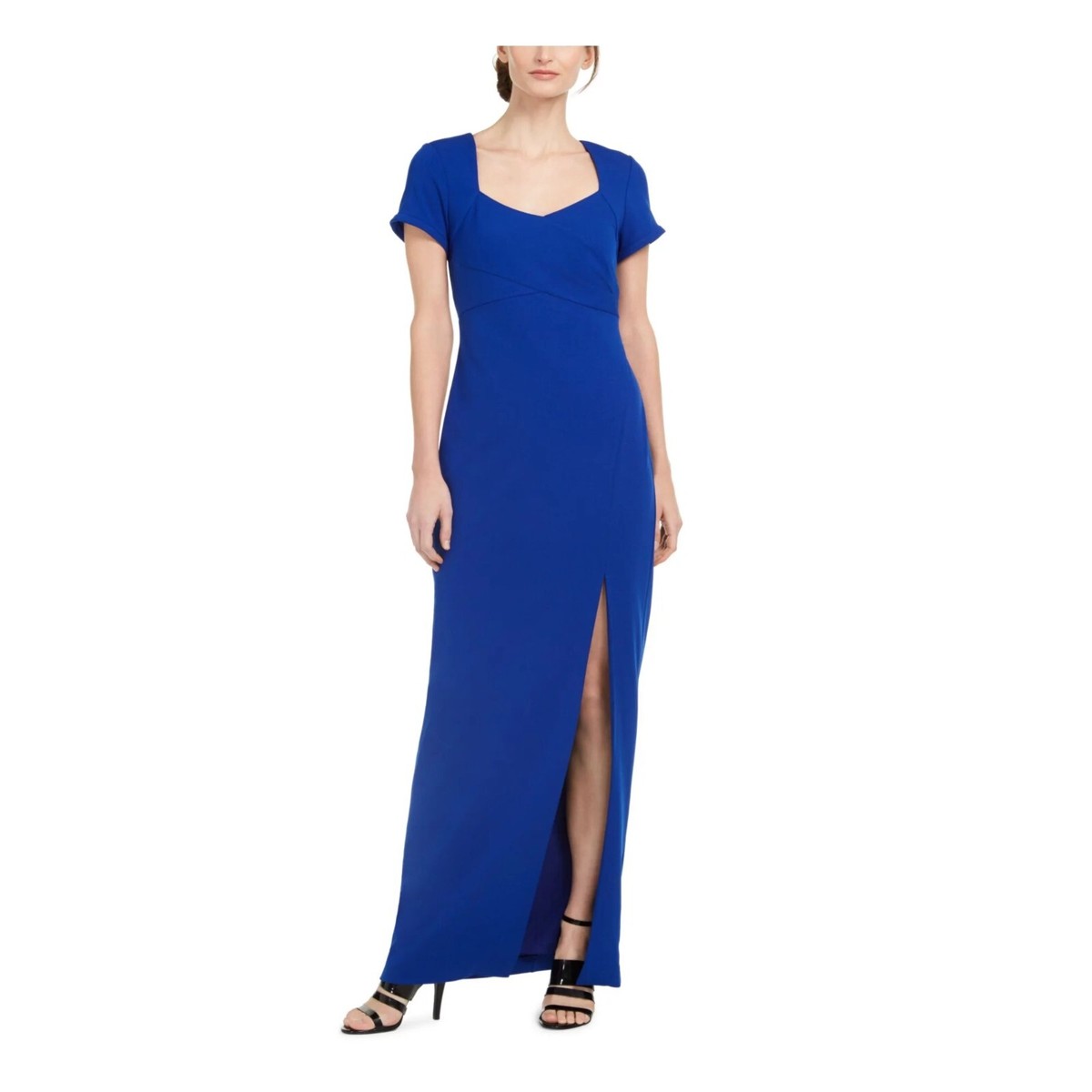 Calvin Klein Womens 8 Royal Blue Short Sleeves Side Slit Long Dress NWT T14 Calvin Klein Womens 8 Royal Blue Short Sleeves Side Slit Long Dress NWT T14