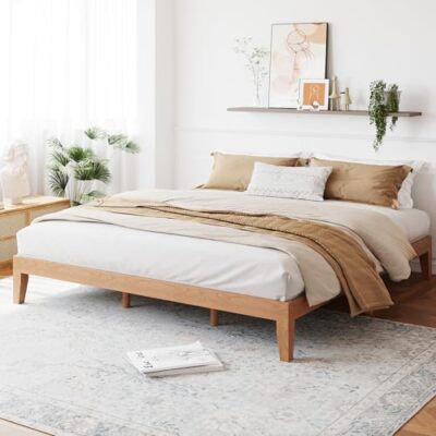 King Size Wood Platform Bed Frame-12 Inch Solid Wood Queen Bed Frame with Sla...