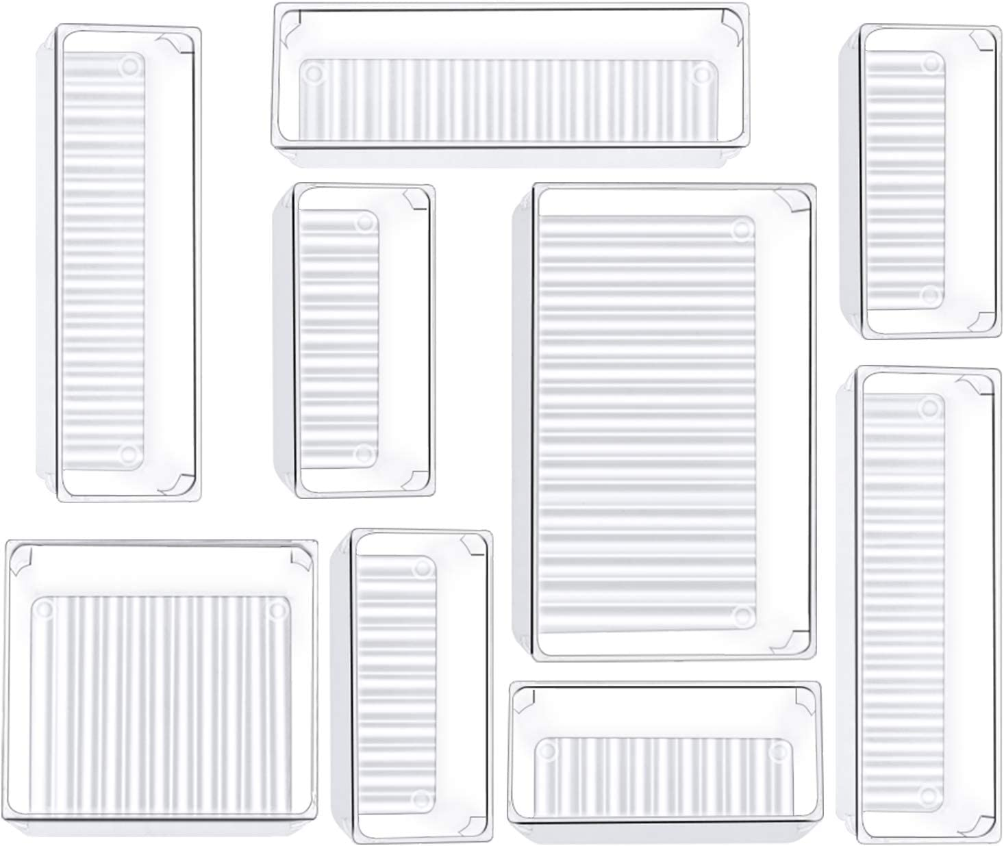 9 Pcs Clear Plastic Drawer Organizer Set - Versatile Storage for Home & Office