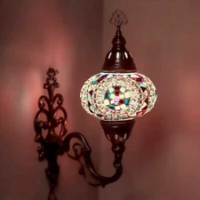 Turkish Moroccan Mosaic Tiffany Style Wall Sconce Light Night Lamp - Free Bulb