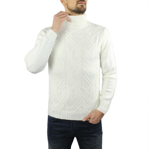 Maglione Uomo Bianco Collo Alto Lana Pesante Dolcevita Trecce Lupetto  Maglioncin | eBay
