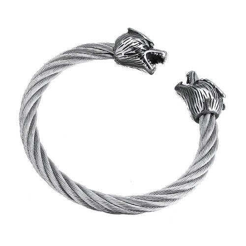 Men's Jewelry Stainless Steel Twisted Cable Wolf Bracelet Silver Tone - Picture 1 of 3