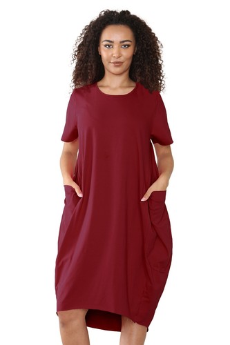 Womens Short Sleeve Italian Lagenlook Baggy Midi Dress with Pockets Ladies Top - Picture 6 of 14