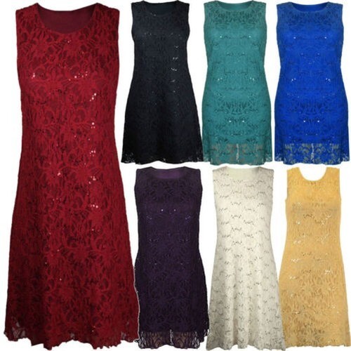 Mujer Talla Grande Encaje Lentejuelas Fiesta Top con Sobrefalda O Vestido 12-26