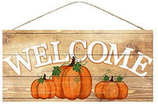 Rustic Pumpkins Thanksgiving Welcome Sign - 12.5 x 6, Fall Decor, Halloween