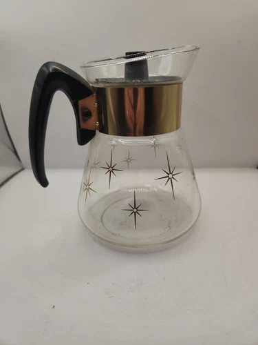 Vintage Pyrex Corning 1960's Atomic Starburst Glass Coffee Pot Carafe w/ Lid
