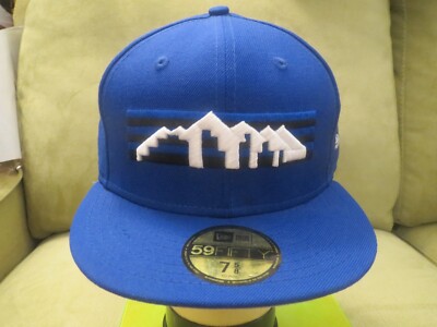 New Era Denver Nuggets Blue Fitted Hat, White & Black Skyline Logo, Size 7 5/8