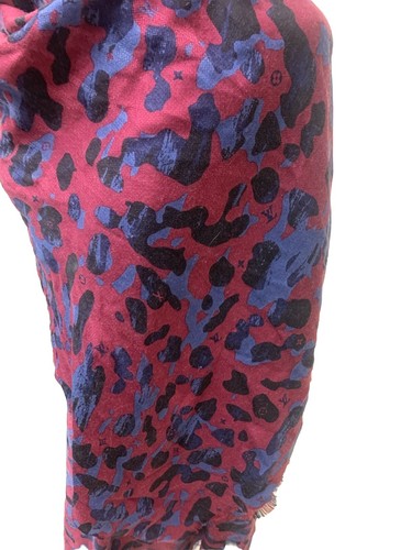 LOUIS VUITTON Rose Pop Cashmere Silk Stephen Sprouse Leopard Stole Scarf Shawl - Picture 7 of 9