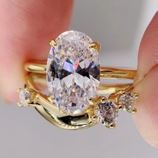 3.95CTW Oval Cut Moissanite Bridal Set Engagement Ring In 14K Yellow Gold Plated