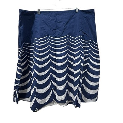 Boden Women s Size 18L Navy Blue White Flared A Line Skirt 100% Cotton Lined