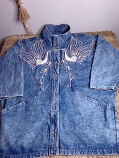 Vtg Tina Woo for Mass Acid Wash Denim Jacket with Doves Women's Size M -USA MADE