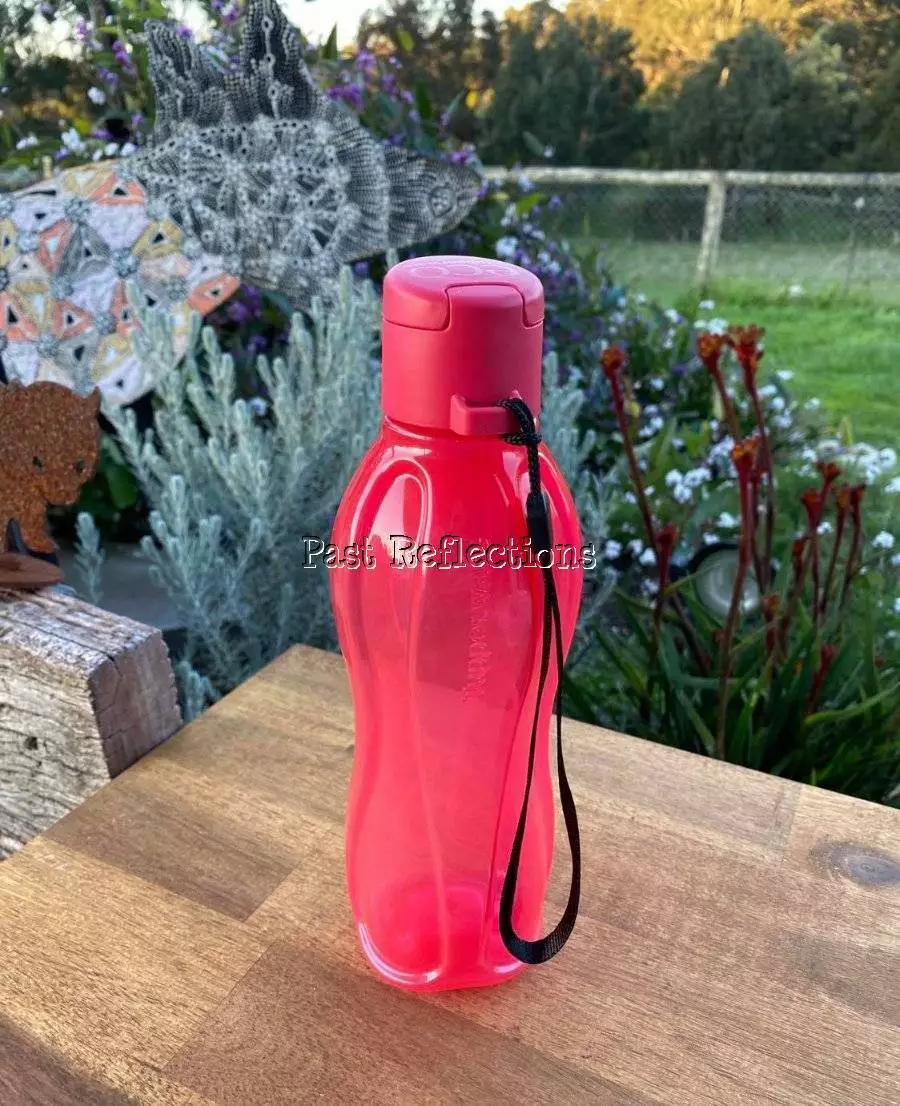 TUPPERWARE ECO WATER DRINK BOTTLE PINKISH RED 500 mls WITH STRAP
