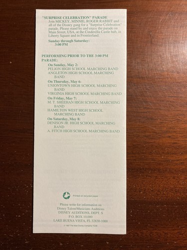 Magic Kingdom Entertainment Show Schedule May 2-8 1993 Disney World Vtg Brochure - Picture 3 of 3