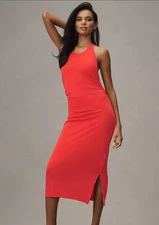 Anthropologie Slinky Knit Halter Midi Dress M NWT Red Bodycon Open Back Cocktail