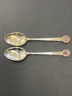 Qing Dynasty Carved Tourmaline Silver Spoons Set of Two