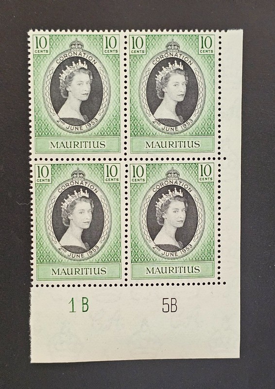 MAURITIUS 1953 QEII Coronation SG 291 PLATE BLOCK #1B 5B MINT NH