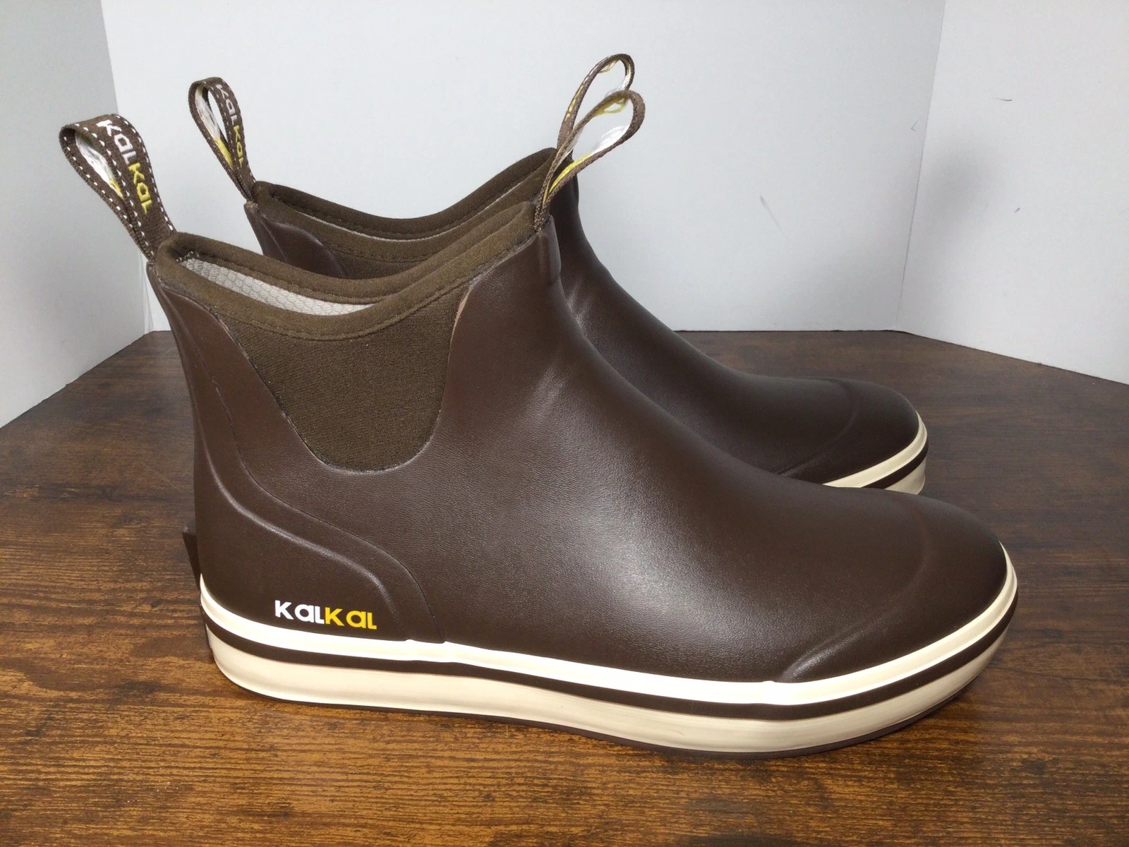 Kalkal Mens Size 9 Deck Boots Fishing Rain Boots with Memory Foam Brown Outside