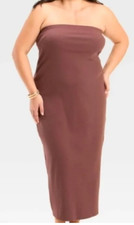 NEW A New Day Women's Strapless Tube Midi Dress Brown Plus Size 2X