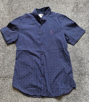 Mens Father Sons Shirt, Size Small, Blue, Check, Short Sleeve, Slim, (8)
