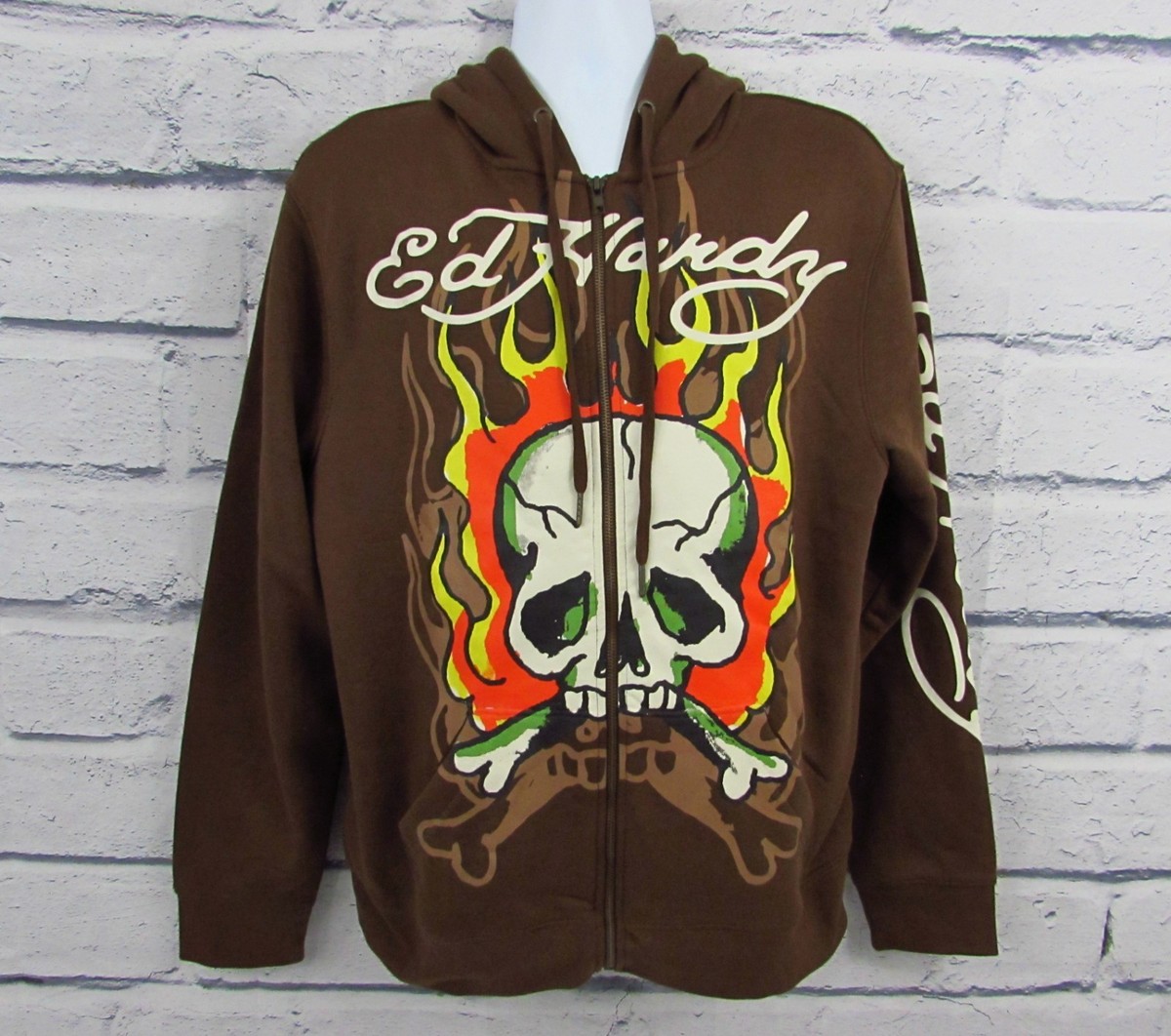 Ed Hardy Men's Cocoa Brown Snake Skull Graphic Hoodie Sweatshirt