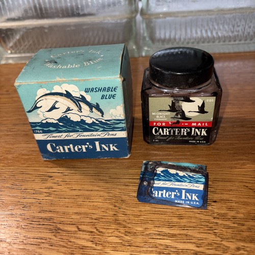 Vintage Carter's Ink Washable Blue Box. Midnight Black 2 Oz Bottle.