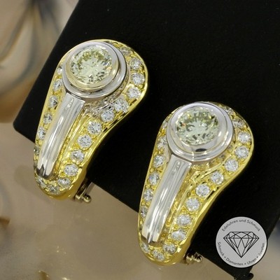 Wert: 8.350,- Bicolor Brillant Ohrringe 1,7 Carat 750 / 18 Kt Gold XXYY