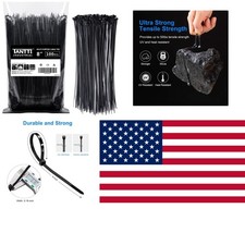 Durable 8-Inch Black Zip Ties - 100 Pack, Self-Locking Design, 50 lb Strength