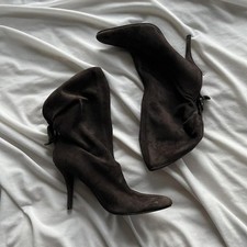 Nine West Vintage Y2K Buckle Suede Leather Dark Brown Heel Slouchy Boots Size 7