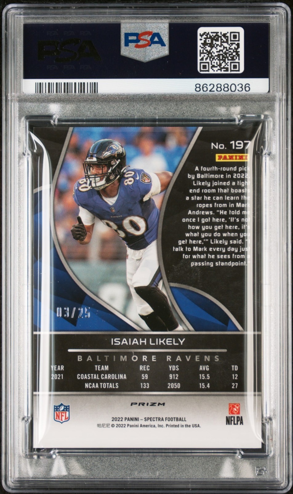 🔥2022 Panini Spectra Rookies Isaiah Likely META MOJO RC SSP /25 PSA 10 GEM MT📈 view 3