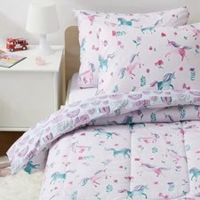 Kid Comforter Set 3 Piece Rainbows  Unicorns Bedding Set for Full / Queen