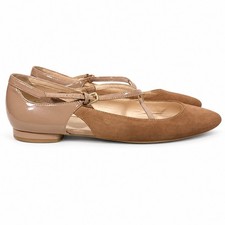 Nine West Womens 9.5 Nude Ballet Flats Pointed Toe T Strap Leather Patent