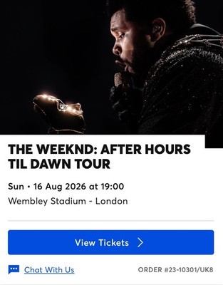 The Weeknd - After Hours Til Dawn | London | 16 Aug 2026 | 1 Seat |