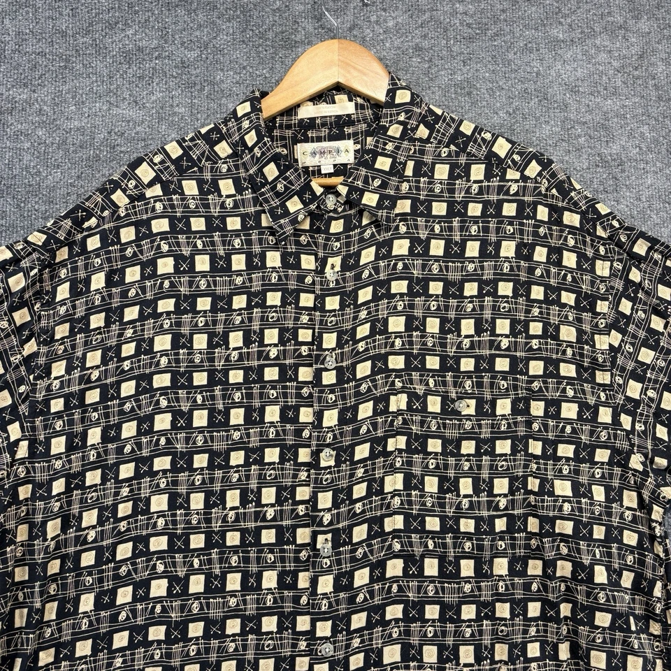 Campia Shirt Men 2XLT Tall Black Geometric Short Sleeve Button Up - Image 2 of 4