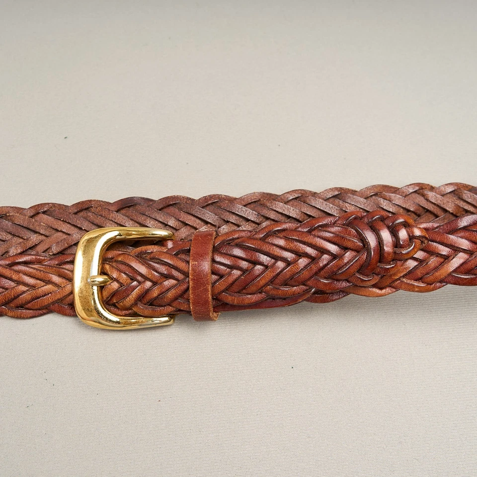 Talbots Brown Leather Braided Belt Womens Sz Medium  Brass Buckle - Image 2 of 4