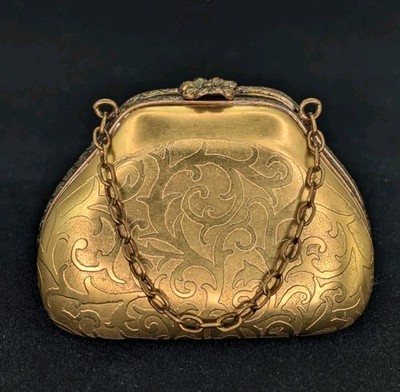 Gold Scroll Leaf Purse Chain Handle Peint Main Trinket Box Limoges