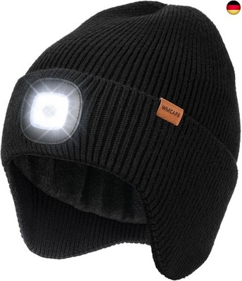 Wmcaps Mütze mit LED Licht und Ohrenklappen, Type-C Beleuchtete Wintermütze H