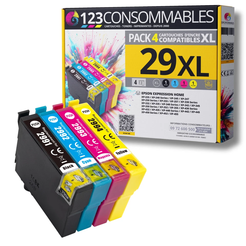Pack compatible EPSON T29XL, 4 cartouches - 123CONSOMMABLES