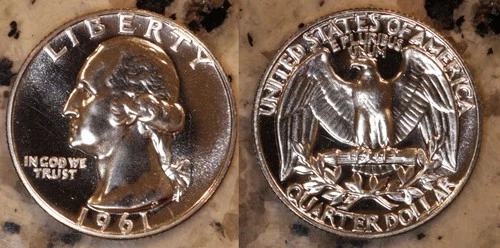 1961 Washington Quarter Proof 90% Silver Gem Brilliant US Coin RB3212