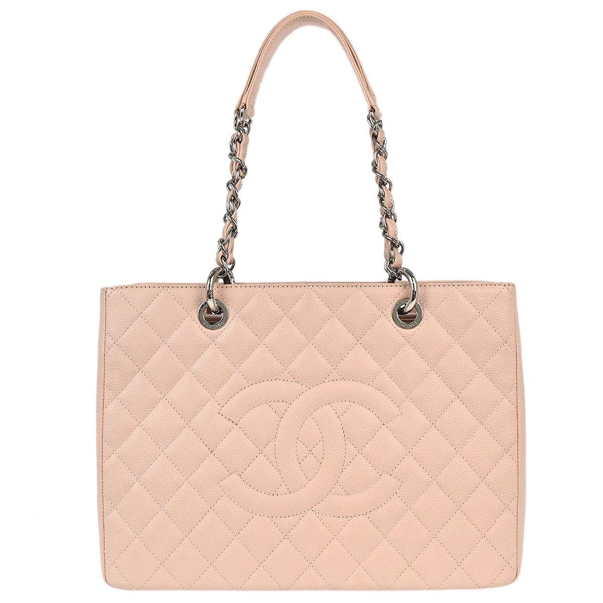 Chanel Light Pink Calfskin Grand Shopping Tote GST Chain Handbag 167079