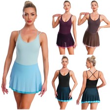 Womens Dancewear Built-in Briefs Leotard Removable Dress Gymnastics Class Swing