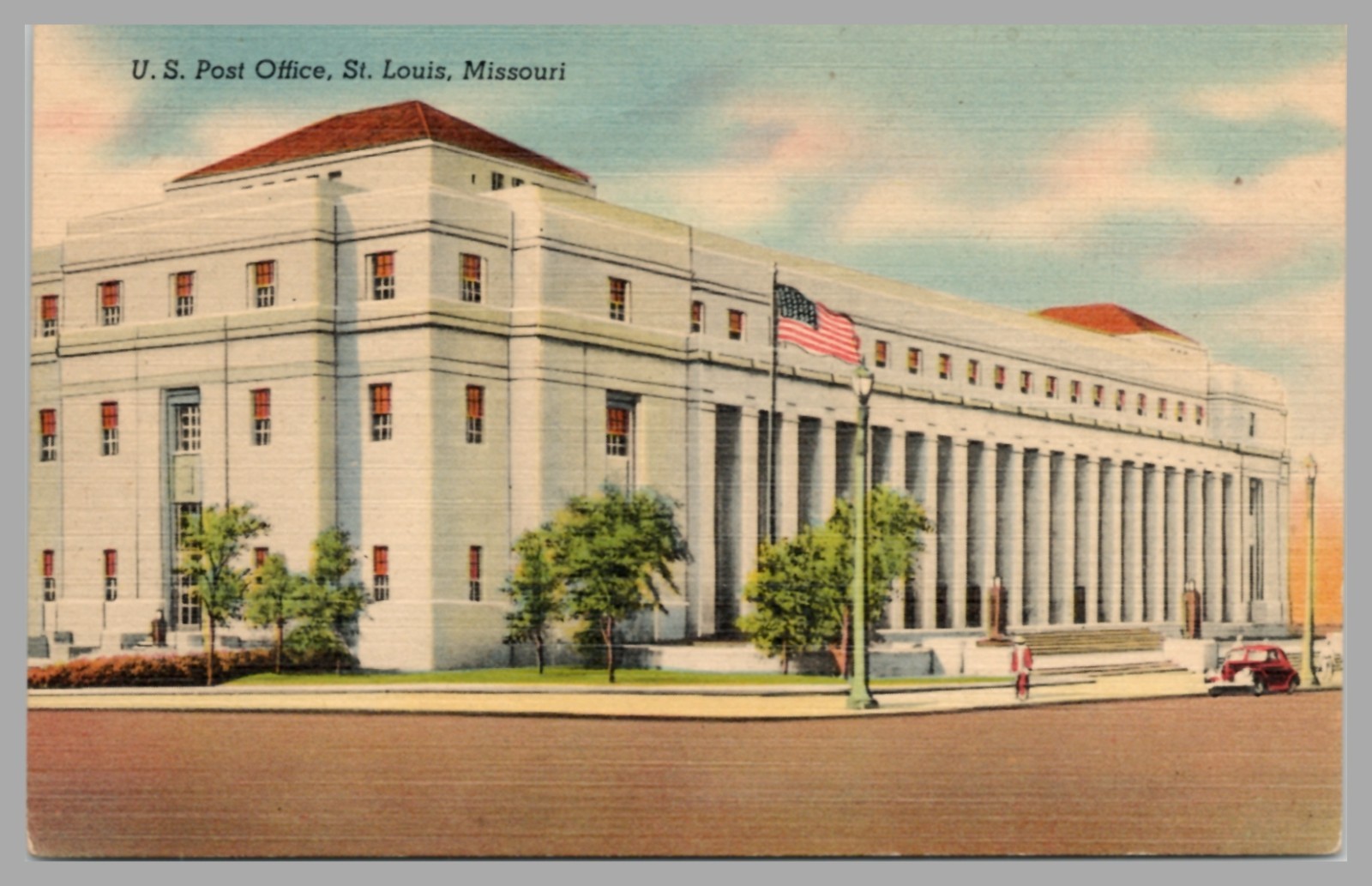 U. S. Post Office St. Louis Missouri Street View Linen c1930 Vintage Postcard